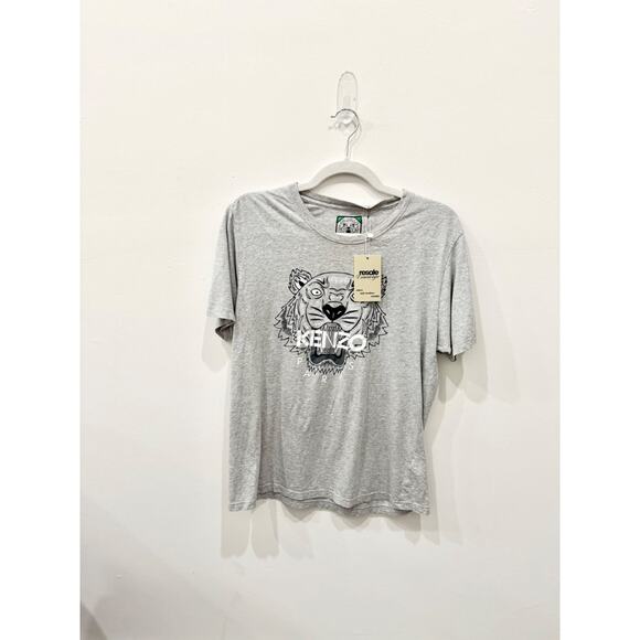 Kenzo Classic Tiger Print Cotton Knit Crew Neck Graphic Tee Heather Gray Women S - Picture 3 of 6